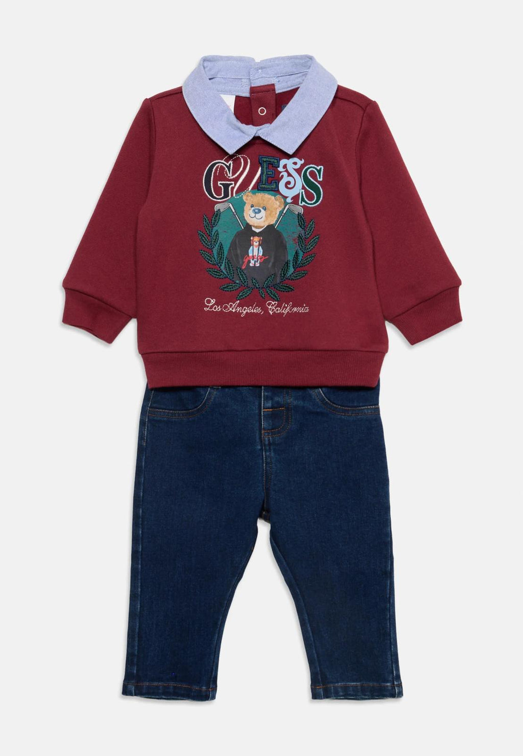 COMPLETO DUE PEZZI MAGLIONE E PANTALONI RICAMATI GUESS NEONATO
