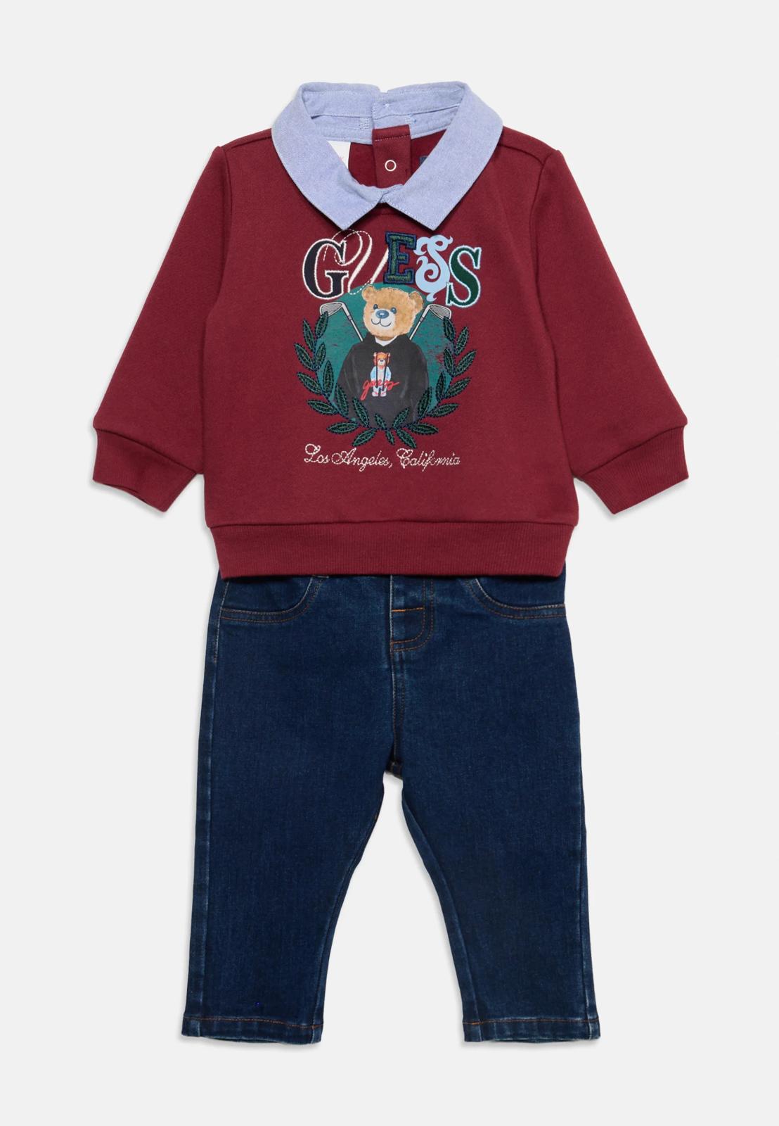 COMPLETO DUE PEZZI MAGLIONE E PANTALONI RICAMATI GUESS NEONATO