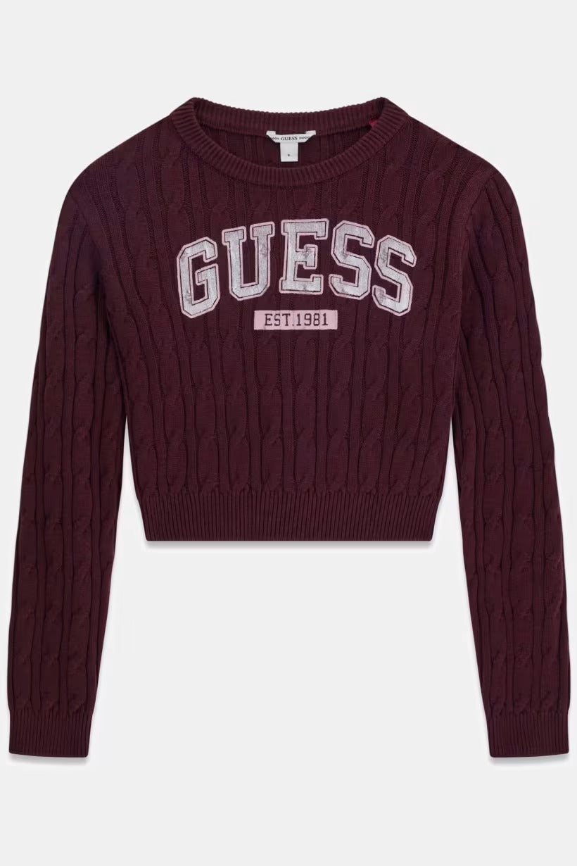 MAGLIONE GUESS CON PATCH MODELLO CROP LS SWEATER DA BAMBINA