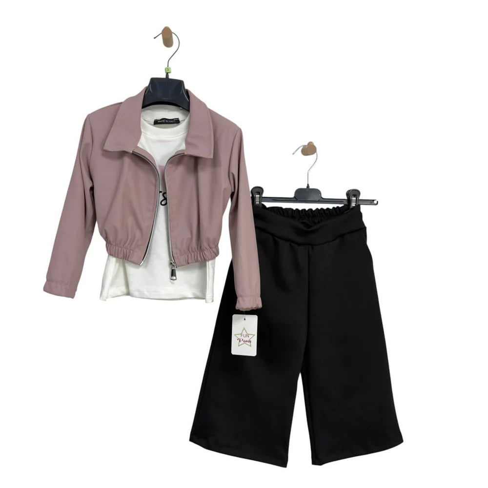 COMPLETO BIMBA CALDO COTONE 3 PEZZI ROSA